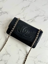 稀有中古包 Chanel黑色羊皮皮革WOC斜背包 長夾 單肩包 側背包