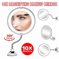 I7FN 10X Magnifying Makeup Mirror With LED Light Suction 360 °   Flexible Rotation