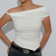 BSCO HEIDI TOP ASYMMETRICAL OFF SHOULDER TWISTED COTTON TOP