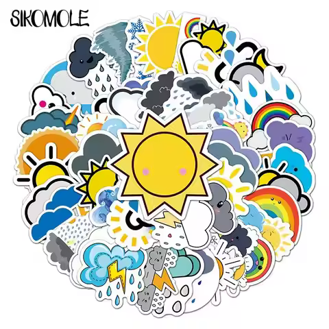 10/30/50pcs Cartoon Weather Cloud Sun Doodle Stickers Paper Diary Luggage Skateboard Cute DIY Graffi
