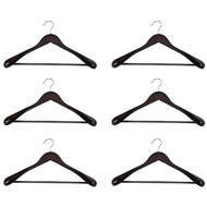 Wide Shoulder Wooden Hangers 6 Pack with Non Slip Pants Bar - Smooth Solid Wood Suit Hanger Coat Han
