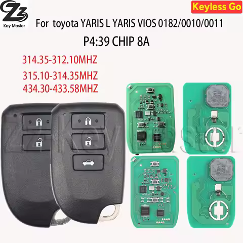Zz 0010/0011/0182 314.35-312.1 434.3-433.58 8A Chip P4:39 PCB Car Remote Control Key For Toyota YARI