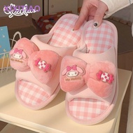 Linen Slippers Sanrio Girl Heart Melody Four Seasons Comfortable Home Women's Shoes Female Big-Eared