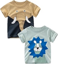Toddler Boy' Shirts 2 Packs Dinosaur Short Sleeve Tops T-Shirt Size for 3-6 Years