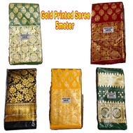 Gold Printed Saree | Amman Temple Saree | 5meter | Black Red Yellow Green Pink