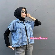 Jaket Jeans Vest Cassandra Oversize Jacket Rompi Jins Denim Panjang Wanita Outer Tanpa Lengan Blazer