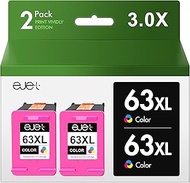 ejet Remanufactured 63 XL Ink Cartridge Replacement for HP Ink Cartridge 63 63XL to use with OfficeJet 3830 Envy 4520 4512 Officejet 4650 5255 Deskjet 1112 3634 3632 Printer (2 Tri-Color)
