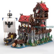 兼容樂高MOC-136695狼群塔-中世紀船-經典城堡玩具積木模型跨境