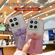 For Moto G56 Case with Gradient 3D dragonfly Stand Bracket Luxury Slim Plating Glitter Girls For Mot
