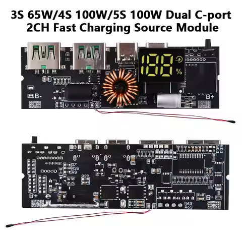 QC2.0 QC3.0 PD 65W 100W LED Power Bank Dual Type-C Port Two-way Fast Charging Mobile Power Module 18