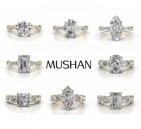 MUSHAN Luxury Jewelry S 925 Sterling Silver Rings 3ct 4ct 5ct Carat Wedding Moissanite Ring MST Pate