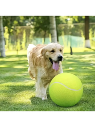 1入組大型充氣網球狗玩具與網球發射器,適用於中大型犬隻互動訓練和遊戲