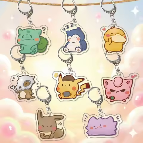 Pokemon Anime Pikachu Cute Acrylic Keychain Kawaii Snorlax Eevee Bulbasaur Backpack Keychain Cartoon