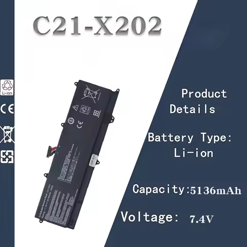 ASUS S200E, X202E Laptop Battery - Works with C21 - X202 | 7.4V 5136mAh High - Capacity Notebook Bat