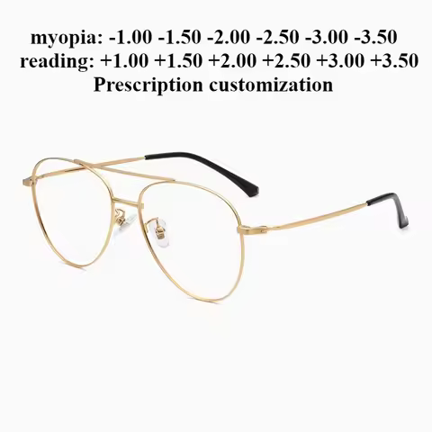 54-19 New Titanium Retro Myopia Aviator Glasses Ultra-light Double Bridge Blue Light Blocking Readin
