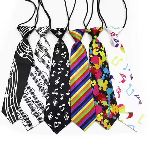 Classic Men's 7cm Rubber Band Polyester Pre-tied Tie Soft Smooth Novel Note Piano Stripe Necktie Sui