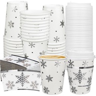 24 Pcs Snowflake Disposable Coffee Cups 12oz Winter Snowflake To Go Paper Cups with Lids and Sleeves