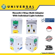 [SG SHOP SELLER] Nasonik 3 Ways Multi Adaptor With On/Off Switches