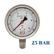 MANO Pressure gauge 25 Bar (360 psi) Dial Size 4 inch Accuracy 1.5% Material Stainless connector 1/2