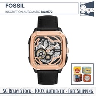 (SG LOCAL) Fossil BQ2572 Inscription Automatic Skeleton Dial Leather Strap Men Watch