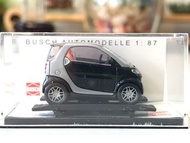 Smart迷你模型車-BUSCH AUTOMODELLE 1:87 48900 Smart 黑／銀／橘／透明頂