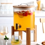 LOCAUPIN Borosilicate Glass Bamboo Lid Water Jug Dispenser with Wooden Stand Hot & Cold Pitcher Jar
