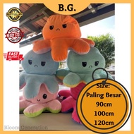 90/100/120cm Extra Large Paling Besar Reversible Octopus Doll TIKTOK Plush Doll Patung Sotong Double