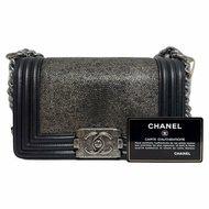 ［2602］香奈兒 Chanel LE BOY 21開 黑色 蜥蜴皮 小號 斜背包