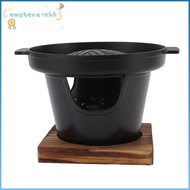 EMOTEMY Mini BBQ Grill, Wood Aluminum Alloy Black Hibachi Grill, Durable Wooden Trivet Burner Stove 