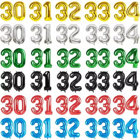 32 Inch Number Foil Balloons 30 to 39 Adult 30th Birthday Party Decorations Gold Black Silver Annive