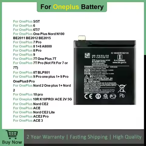 Battery For Oneplus 10 Pro 9 8 7 6 5 8T 7T 6T 5T 9RT 9R 10R For One Plus BLP899 BLP827 BLP699 BLP685