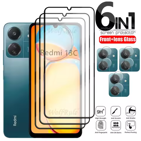 6-in-1 For Xiaomi Redmi 13C Glass For Redmi 13C Tempered Glass 9H Protective Screen Protector For Re