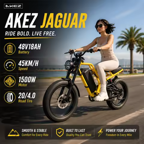 Akez Jaguar Electric Bike for Adults 20" Fat Tire 1500W Brushless Motor 48V18AH Lithium Battery 28MP