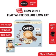 Cafe21 Flat White Deluxe Low Fat Instant Coffee Mix - 18g x 15 Sachets No Added Sugar Made in Singapore