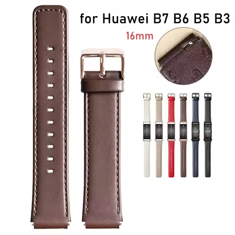 Genuine Leather Watch Strap 16mm for Huawei Band B7 B6 B5 B3 Quick Release Men Women Cowhide Replace