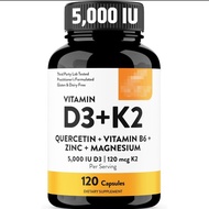 Vitamin D3+K2 5,000IU High Unit with Mistletoe Zinc Magnesium B6 120 Capsules Comprehensive Nutritio