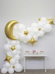 56入組主題氣球拱門和花環套件,包括28英寸月形氣球,10英寸星形和鋁箔氣球,適用於派對裝飾