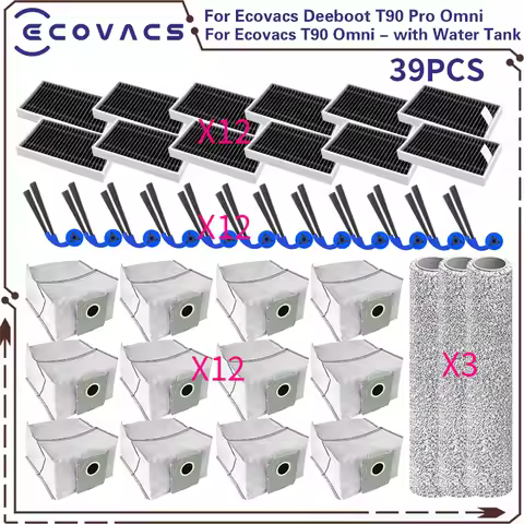 For Ecovacs Deeboot T90 Pro Omni / T90 Omni - with Water Tank Vacuum Parts Brush Filter Dust Bag Rol