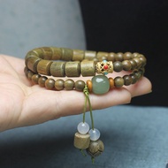 Live Argentine Green Sandalwood Cangcui Desire Drip Barrel Bead Bracelet Double-Layer Style Wenwan R