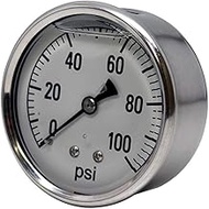 41 Series 2.5" 100 PSI Pressure Gauge - Stainless Steel, 1/4" NPT Brass Back Mount, Glycerin Filled
