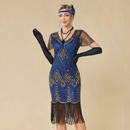 Flapper Dresses 1920s, Great Gatsby Dresses Roaring 20s For Women, Sheer Beaded Sleeves Costume Wedd