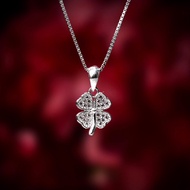 Foglia Four Leaf Clover Silver Necklace 1.5mm Artificial Diamond