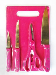 Talenan Full Set (Pisau + Talenan + Gunting) / Knife Set / Talenan Set - Pink