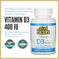 Natural Factors VITAMIN D3 FOR KIDS 400iu 100 Chewable Tablets HALAL