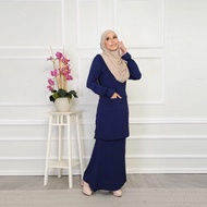 Baju Kurung, Kain Cey Muslimah Baju Moden Double Pocket, Navy Blue Color