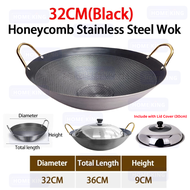 HOMEKING | Honeycomb Wok Stainless Steel with Golden Handle 22CM/32CM/36CM/40CM Nonstick Wok Frypot 