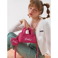 lola design pink woolen boston shoulder crossbody women bag (RS4477)