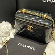 全新正品｜Chanel 24C 雙金珠 長盒子牛皮 黑色 盒子包 單肩斜跨包｜AP3651-B05973-94305