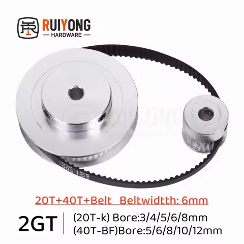 2GT Timing pulley set 2:1 reduction ratio transmission component 40T 20Teeth Belt Width 6mm Bore 3~1
