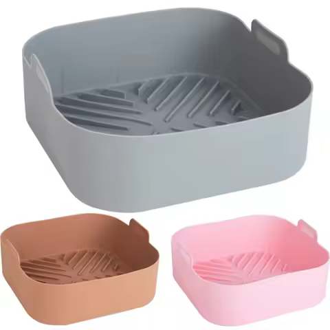 21CM Silicone Air Fryer Pot Tray BBQ Barbecue Pad Plate Airfryer Oven Baking Mold Pot Food Safe Reus
